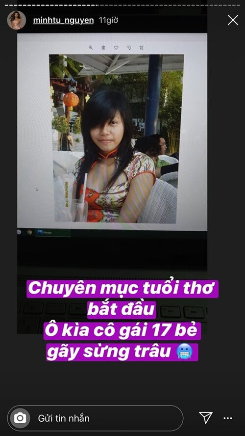 Mới đây, trên story instagram của mình, Minh Tú vừa chia sẻ loạt ảnh cũ thời 17, 18 tuổi của chính mình.