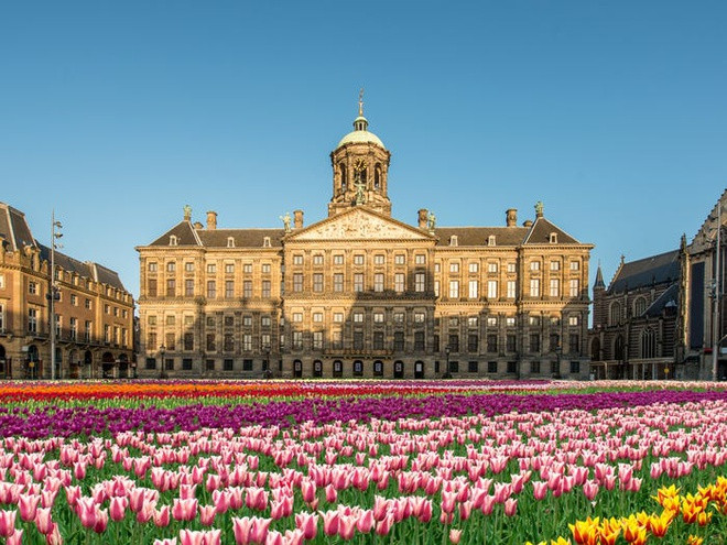 Cung điện hoàng gia Hà Lan nằm ở thủ đô Amsterdam, được xây vào thế kỷ 17, nay được sử dụng như địa điểm để vua và hoàng hậu tiếp đón, tổ chức tiệc chiêu đãi khách khứa đặc biệt. Ảnh: Shutterstock.