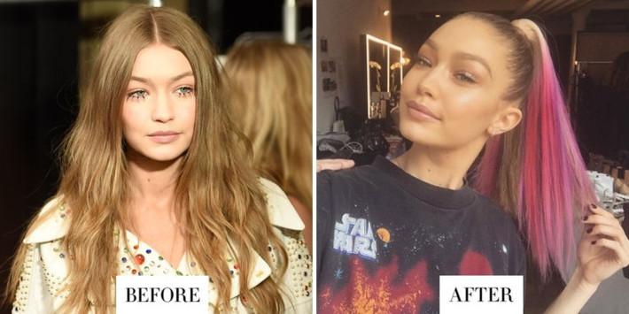 Dường như mái tóc vàng, xoăn sóng nhẹ nhàng sẽ phù hợp với siêu mẫu Gigi Hadid hơn là mái tóc thẳng nhuộm ombre.