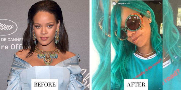 Mới đây, nữ ca sĩ Rihanna mới chia sẻ hình ảnh của mình với mái tóc dài màu xanh lục đầy ấn tượng. Mái tóc "dị" này đã khiến ngôi sao "xấu đi trông thấy".