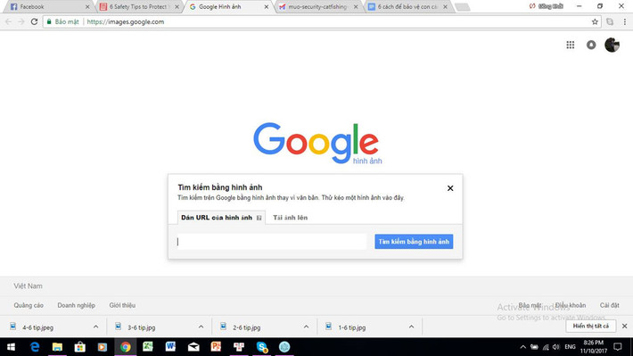 Tìm kiếm hình ảnh trên Google: Một tính năng trên Google giúp người dùng kiểm tra xem hình ảnh của mình có đang bị sử dụng sai không. Chọn Google Image, kéo thả ảnh đại diện của bản thân vào cửa sổ. Tất cả hình ảnh tương tự trên mạng sẽ hiện ra. Công cụ này cũng có thể dùng để kiểm tra những người lạ đang theo dõi tài khoản của bản thân.