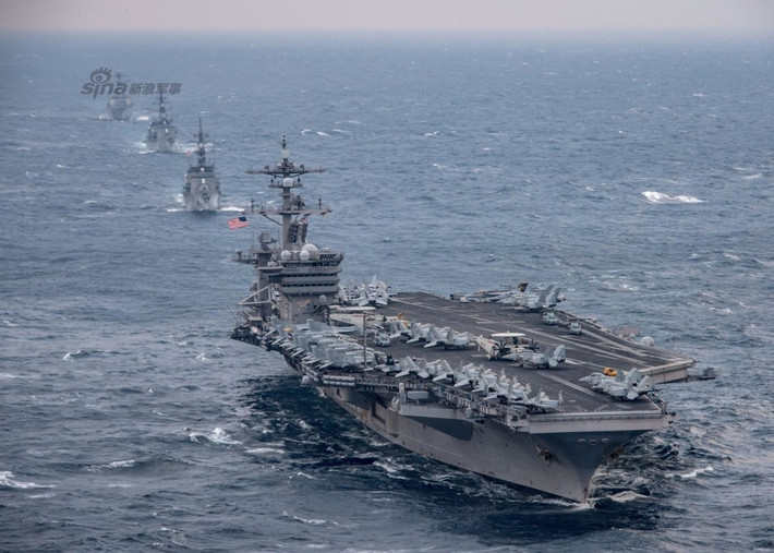 Trước khi tới Hàn Quốc, tàu sân bay USS Carl Vinson đã tham gia quá trình tuần tra và huấn luyện cường độ cao trên vùng biển Đông trong khoảng 2 tuần. Nguồn ảnh: Sina.