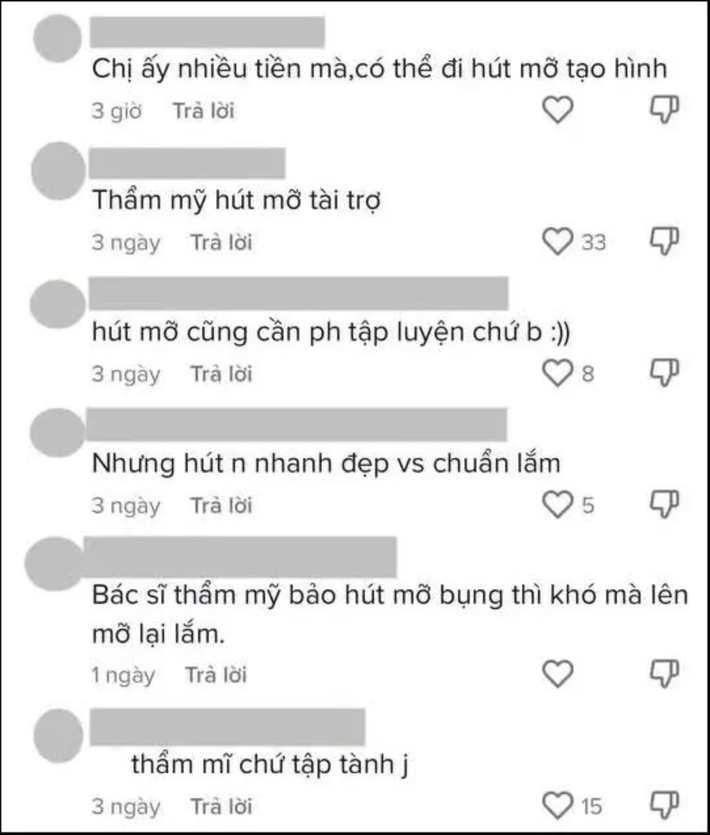 Một số ý kiến cho rằng hot girl đời đầu có dáng đẹp là nhờ can thiệp máy móc, cụ thể là hút mỡ tạo hình vòng 2.