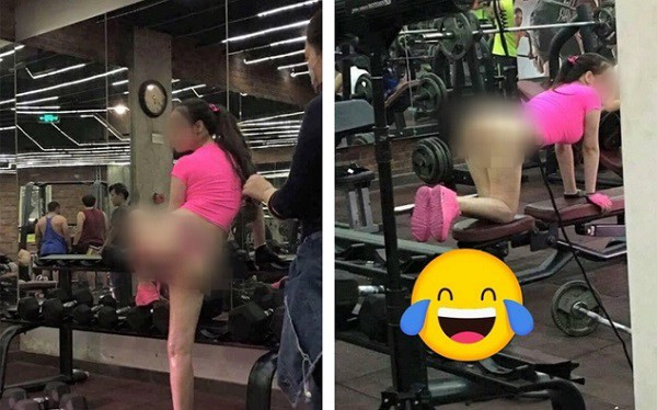 Còn cô nàng này diện quần "mặc như không", khi thực hiện các động tác gần như để lộ nguyên vòng 3.