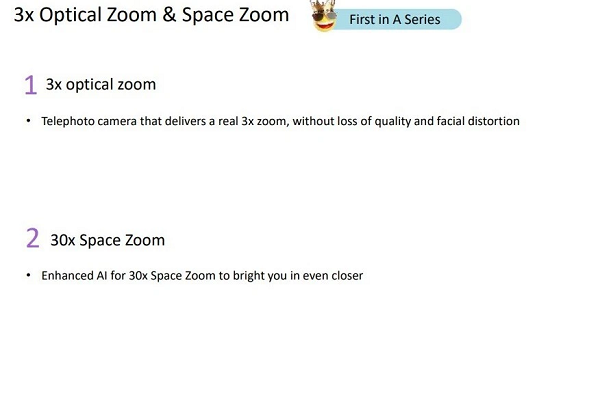 Camera góc siêu rộng 12MP, camera tele 8MP và camera macro 5MP. Đặc biệt, camera tele của Galaxy A72 sẽ có khả năng zoom quang học 3x và Space Zoom, đây là lần đầu tiên tính năng này xuất hiện trên một chiếc Galaxy A.
