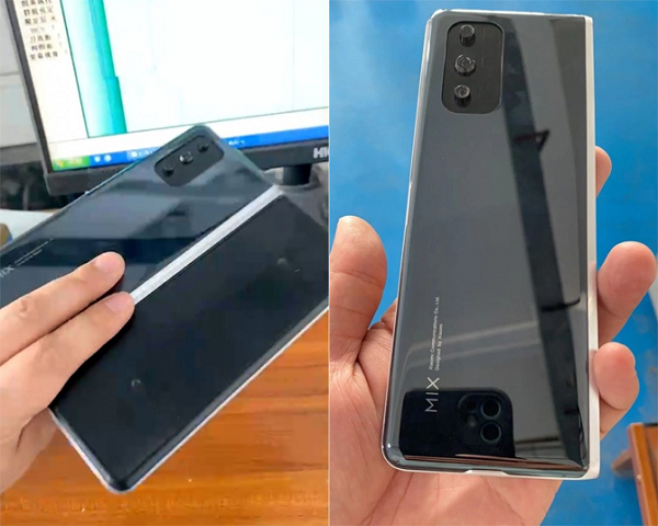 Ở mặt sau, máy có phần kính bóng màu xanh xám và cụm camera cỡ lớn. Màn hình nhỏ hơn ở nửa còn lại nhiều khả năng cũng có thiết kế tràn viền như Z Fold2.