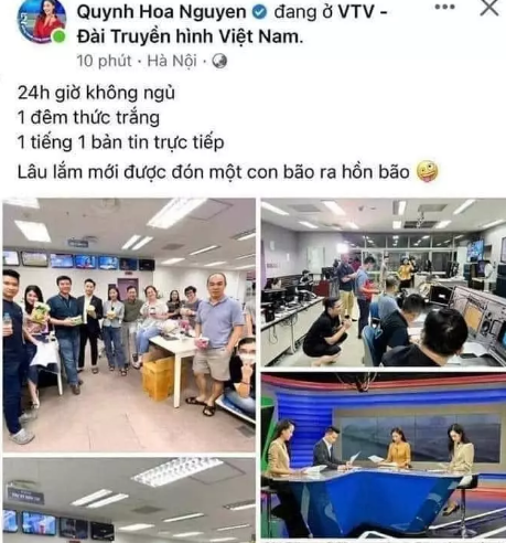 Mới đây nhất MC truyền hình Quỳnh Hoa gây tranh cãi với phát ngôn "Lâu lắm mới được đón một cơn bão ra hồn bão" khi chia sẻ hình ảnh cùng nhiều đồng nghiệp đang làm việc, đưa tin về tình hình bão Noru.