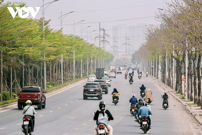 Đoạn qua phường Kiến Hưng (Hà Đông) những cây bàng lá nhỏ cũng đang "vội vã" đâm chồi xanh mướt.
