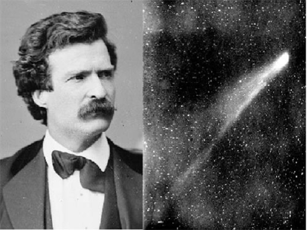 Tiểu thuyết gia nổi tiếng của dòng văn học trào phúng, châm biếm, Mark Twain, sinh năm 1835. Đúng vào ngày ông ra đời cũng là lúc sao chổi Halley xuất hiện. Vào năm 1910, trùng hợp ngày mà sao chổi Halley bay qua bầu trời lần nữa cũng là lúc Mark Twain từ biệt thế giới.