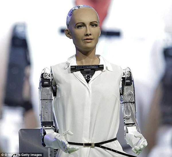 Trước đó, Sophia đã hợp tác với họa sĩ người Italy Andrea Bonaceto. Bonaceto vẽ hình Sophia, sau đó, con robot này xử lý tác phẩm của ông để tạo ra bức tranh kỹ thuật số của chính nó.