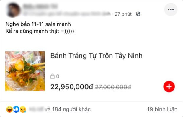 Bịch bánh tráng tự trộn Tây Ninh có giá 22.950.000 đồng khiến dân mạng nhìn xong chỉ muốn xỉu ngay lập tức.