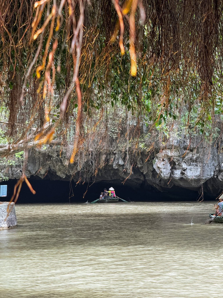 Ngồi trên con thuyền nhỏ rẽ nước trên dòng Ngô Đồng, du khách như đang trôi giữa một bức tranh thiên nhiên sống động. Ảnh Chuyến đi của Tali