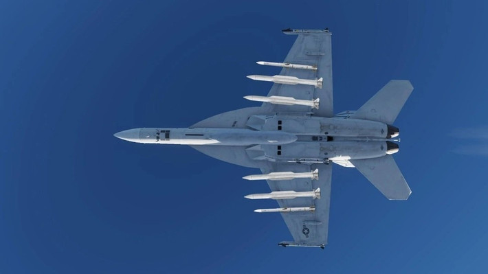 Tuy vậy có những chi tiết cần được lưu ý thêm - thứ nhất, chiếc Super Hornet nói trên không lắp tên lửa chiến đấu thực sự mà đây chỉ là phiên bản huấn luyện, được biểu thị bằng các sọc màu xanh tương ứng.