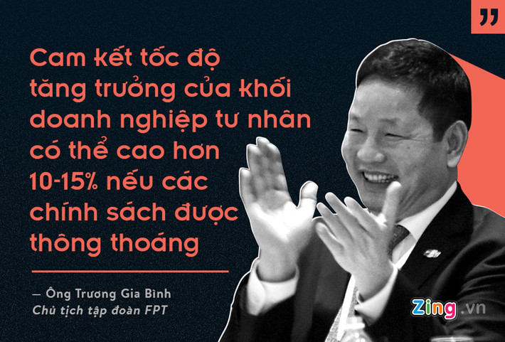 Cố vấn cấp cao của diễn đàn kinh tế tư nhân, Chủ tịch Tập đoàn FPT Trương Gia Bình đánh giá với cam kết tốc độ tăng trưởng của khối doanh nghiệp tư nhân có thể cao hơn 10-15% nếu các chính sách được thông thoáng. Ngoài ra, ông còn đề xuất sớm xây dựng các tuyến đường sắt tốc độ cao kết nối các điểm đến, thúc đẩy phát triển du lịch.