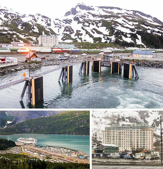 6. Thị trấn chung một mái nhà Toàn bộ 220 người dân của thành phố Whittier ở Alaska sống tập trung trong tòa nhà 14 tầng, từng là một căn cứ quân sự. Tòa nhà có đầy đủ cửa hàng, đồn cảnh sát, bệnh viện và nhà thờ. Việc sống tập trung giúp tiết kiệm chất đốt vì thời tiết ở đây lạnh và gió quanh năm.