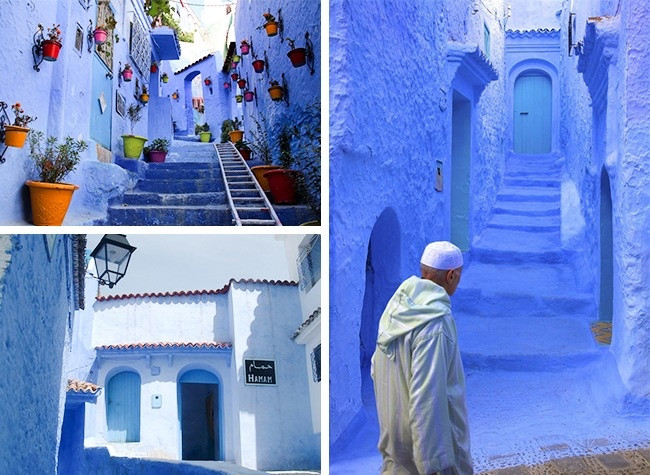 5. Thị trấn xanh Những bức tường, cửa và ngay cả cầu thang tại thị trấn Chefchaouen ở Ma-rốc được sơn màu xanh đặc trưng. Một giả thuyết cho rằng chúng được sơn bởi người Do Thái vì màu xanh là màu linh thiêng đối với họ.