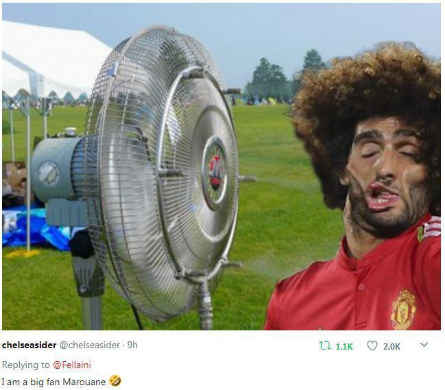 Biểu cảm của Fellaini nhanh chóng trở thành đề tài chế ảnh của cư dân mạng. The Sun hài hước bình luận Fellaini thay đồng đội Phil Jones trở thành "vua mặt hài" với khoảnh khắc méo xệch khi bị bóng va vào mặt.