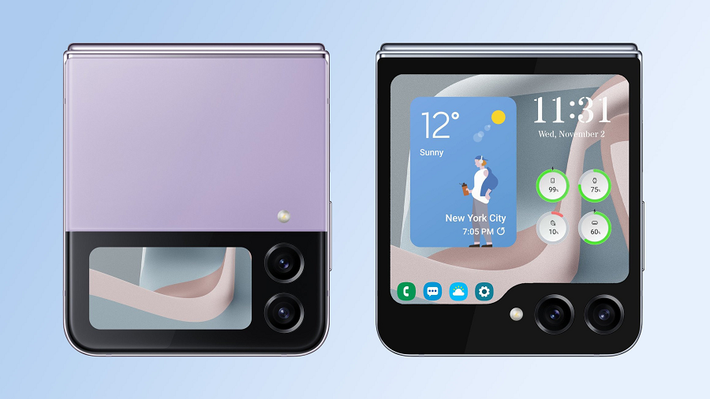 Chi tiết nổi bật của Samsung Galaxy Z Flip 5 là màn hình phụ lớn hơn, cho phép đóng mở hoàn toàn khít, giúp hạn chế nếp gấp và bụi bẩn vào bên trong.