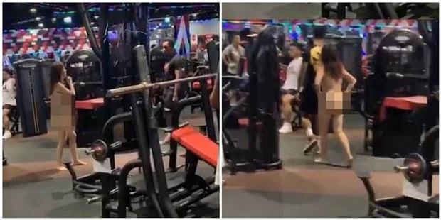 Thay vì diện đồ tập, người phụ nữ trên lại nude toàn tập trong phòng gym. Lúc này xung quanh có không ít nam giới. Ảnh: Tổng hợp