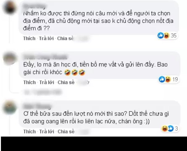 Xung quanh câu chuyện, cư dân mạng đưa ra nhiều ý kiến khác nhau. Nhiều người cho rằng chàng trai đã có lời mời thì phải trả toàn bộ chi phí, có đắt cũng phải chịu và chỉ nên tự trách bản thân. Ảnh: Tổng hợp