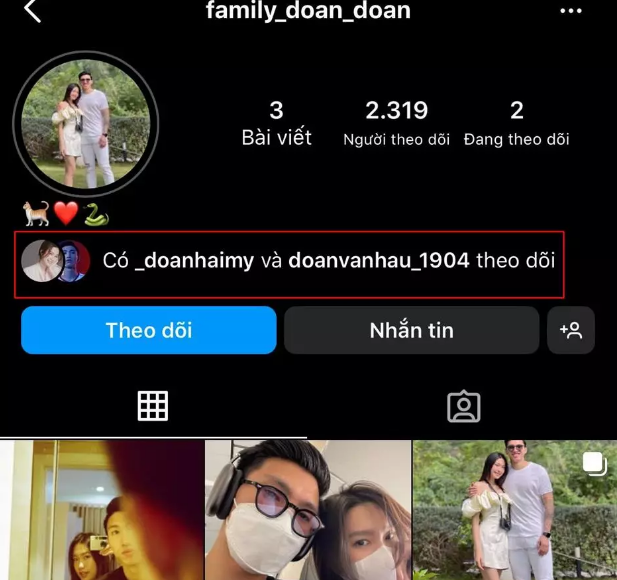 Sau công khai yêu Doãn Hải My, Đoàn Văn Hậu được cho tự lập page couple phát cẩu lương với bạn gái. Theo đó, một tài khoản Instagram có nội dung "Gia đình Đoàn" bất ngờ xuất hiện đúng thời điểm nam cầu thủ xác nhận mối quan hệ yêu đương với người đẹp top 10 Hoa hậu Việt Nam.