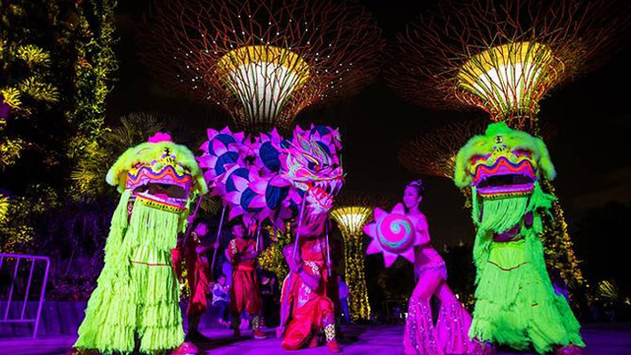 Hoạt động chào đón năm mới đầy sôi động ở Singapore. Ảnh: Gardens by the Bay.