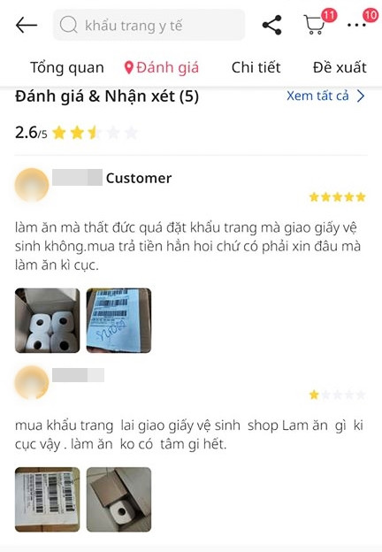 Anh chàng này không phải là nạn nhân duy nhất "dính quả lừa" ngoạn mục như vậy, trước đó cũng có khá nhiều khách hàng đánh giá shop 1 sao vì ship giấy vệ sinh thay cho khẩu trang mà mọi người đặt mua.