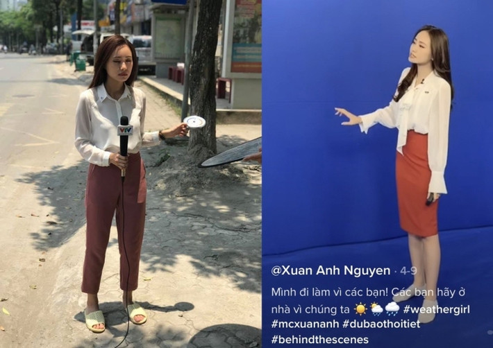 Không ít lần, Xuân Anh của bản tin thời tiết chia sẻ những hình ảnh đi chân trần, dép lê lên sóng hoặc tác nghiệp ngoài đường để thoải mái hơn.