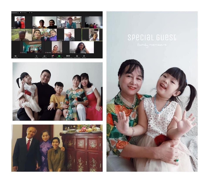 Thông qua màn hình, họ vẫn nhận được lời chúc phúc từ quan viên hai họ.