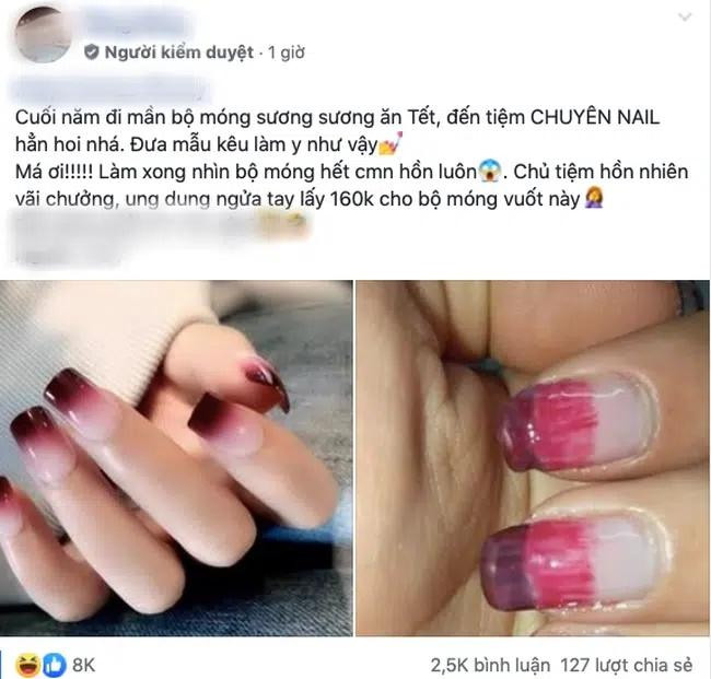 Ảnh trên mạng và thực tế bộ nail nhìn như móng "heo".