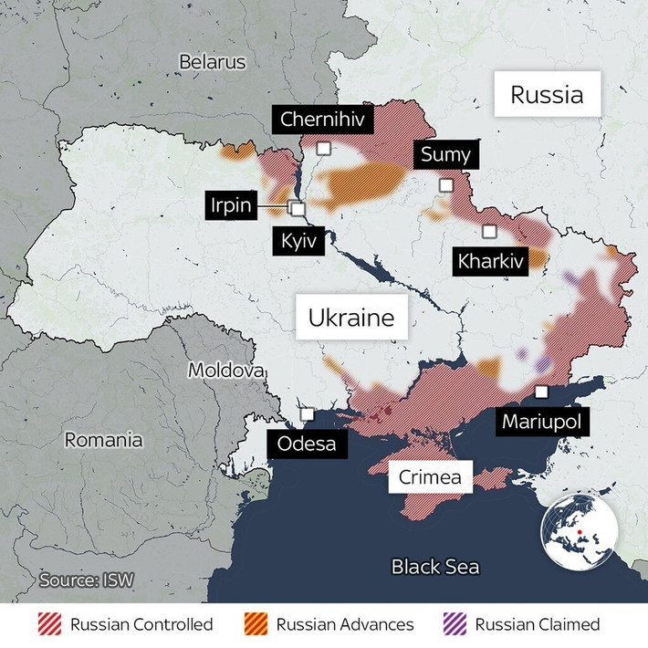  Chiến dịch quân sự đặc biệt của Nga tại Ukraine đã qua 15 ngày. Tính tới chiều tối ngày hôm qua 10/3 theo giờ địa phương, hai cánh quân Nga tại Đông Bắc và Tây Bắc Kiev đã chuẩn bị hợp vây; trong khi đó ở hướng Nam, thành phố cảng Mariupol đã bị bao vây hoàn toàn.