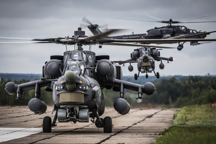 Khác với người anh em Mi-24, Mi-28NE không có khả năng chở quân và toàn bộ thiết kế của nó được tối ưu hoá cho việc thực hiện trọng trách của một trực thăng tấn công. Nguồn ảnh: TASS.