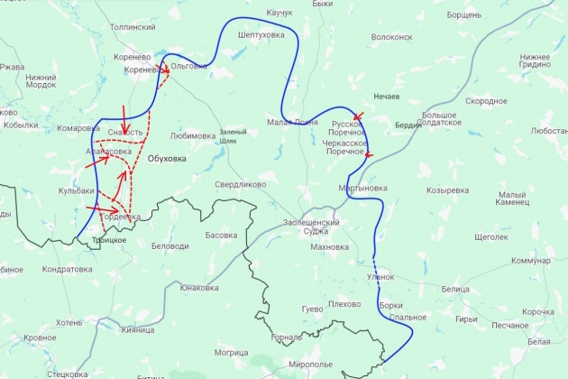 Tính đến sáng 12/9, quân Nga đã tái chiếm các khu dân cư Gordeevka, Vnezapnoye, Viktorovka, Byakhovo, Snagost, 10/10, Komarovka, Apanasovka, Korenevo, Kulbaki, Martynovka, cũng như làng Nechaev.