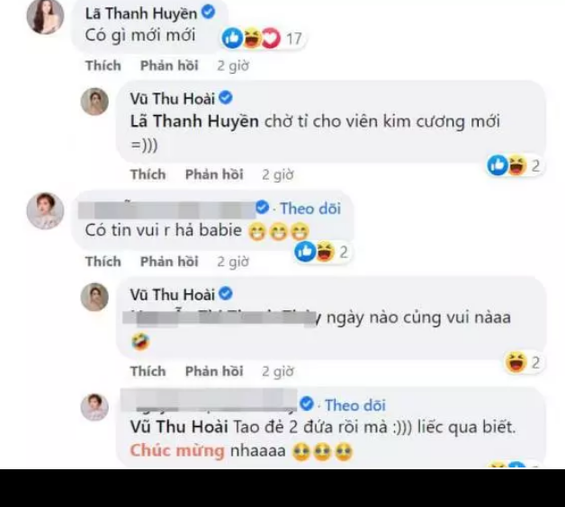 Ở phần bình luận bài đăng, ngoài ngợi khen xinh đẹp, rất nhiều bạn bè ẩn ý chuyện Thu Hoài đang mang thai.