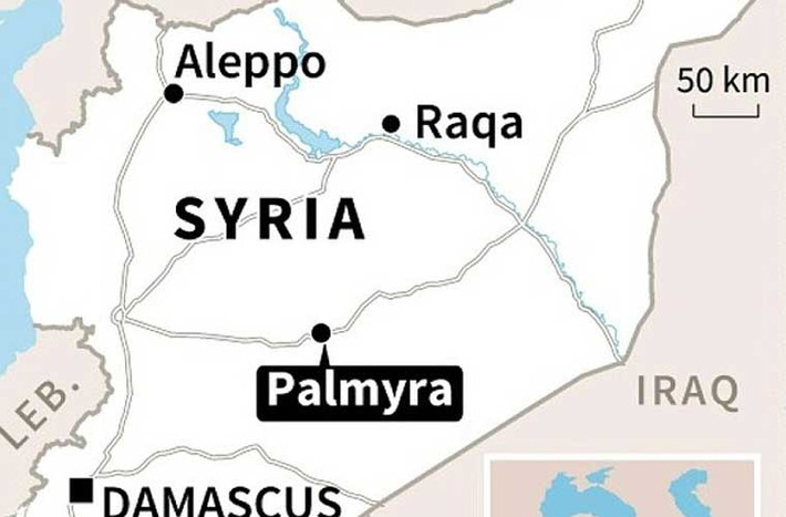 Vị trí thành cổ Palmyra trên bản đồ. Ảnh Daily Mail
