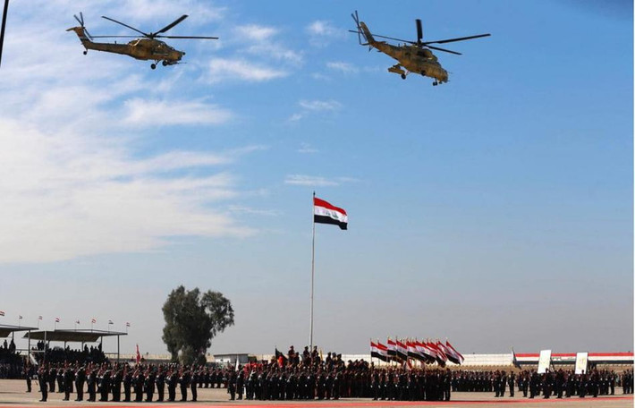 Các loại trực thăng vũ trang hiện đại bậc nhất của lực lượng vũ trang Iraq cũng xuất hiện. Nguồn ảnh: Sina.