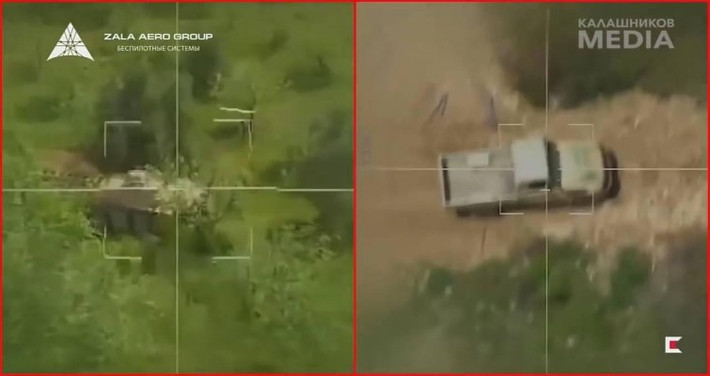 Trong đoạn phim được trình chiếu hồi đầu tháng 3, UAV cảm từ Lancet đã tấn công, tiêu diệt một chiếc xe bán tải chở các tay súng thánh chiến.