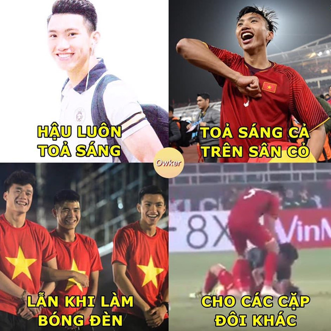 Đoàn Văn Hậu còn được dân mạng đặt biệt danh "bóng đèn" khi luôn "lẻ đội hình" lúc xuất hiện trong những bức hình chụp chung của các cặp cầu thủ khác. Nhưng với những người yêu mến, "bóng đèn" còn là tên gọi với mong muốn anh có thể tỏa sáng trên sân cỏ. Ảnh: Fandom Owker.