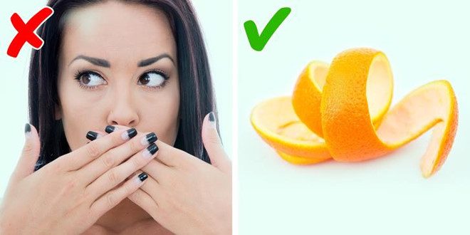 Nhai vỏ trái cây có múi: Bạn có thể nhai một loại trái cây có múi như chanh hoặc cam. Nó không chỉ mang lại sự tươi mát cho hơi thở mà axit citric trong đó còn kích thích sản xuất nước bọt nhiều hơn. Điều này giúp ngăn ngừa hôi miệng và loại bỏ mảng bám gây sâu răng.
