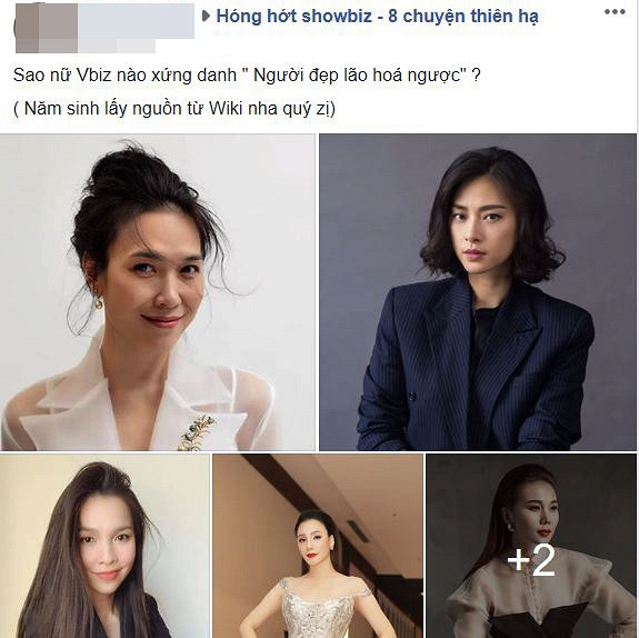 Mới đây, trên một trang chuyên bàn về showbiz tung loạt ảnh của loạt sao nữ như: Mỹ Tâm, Hiền Thục, Thanh Hằng, Hồ Quỳnh Hương... Kèm theo đó là câu hỏi: "Sao nữ Vbiz nào xứng danh người đẹp lão hoá ngược?". Nhìn loạt ảnh này khiến dân mạng phải gật gù thừa nhận rằng dù đã ở độ tuổi U40, thậm chí ngoài 40 nhưng những người đẹp dưới đây thực sự rất trẻ trung. Đồng thời, người hâm mộ còn dí dỏm cho rằng lý do thực sự giúp loạt sao nữ này trẻ đẹp ngoài tiền, chăm chỉ làm đẹp thì yếu tố quan trọng là "không lấy chồng".