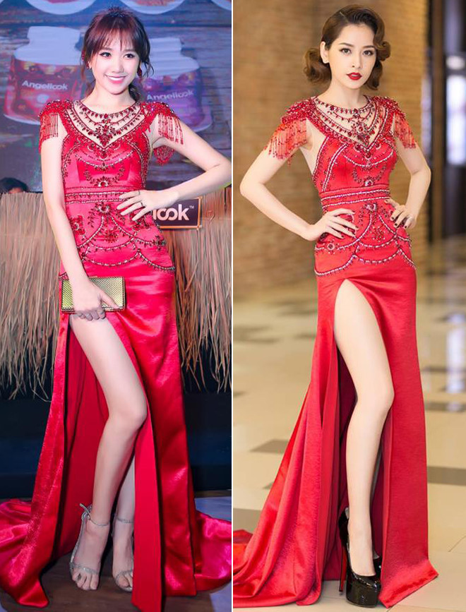 Nữ ca sĩ Hari Won tiếp tục đụng hàng Chi Pu trong bộ váy đen ôm sát cơ thể. Giọng ca Từ hôm nay cá tính hơn với lối make-up nhấn đậm phần mắt và đôi khuyên tai bản dài.