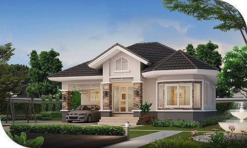 Thiết kế biệt thự mini 1 tầng theo kiến trúc nhà vườn nông thôn.
