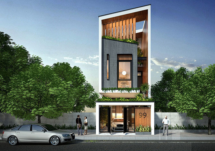 Mẫu nhà phố hiện đại với thiết kế hình khối độc đáo. Ngoài hệ thống đèn các thiết bị nội thất cũng như thiết bị sinh hoạt, gam màu đều được thiết kế để hài hòa với nhau. Sử dụng nội thất thông minh để phù hợp với phong cách hiện đại của ngôi nhà, tiết kiệm sức lao động và sử dụng chất xám một cách hợp lý.
