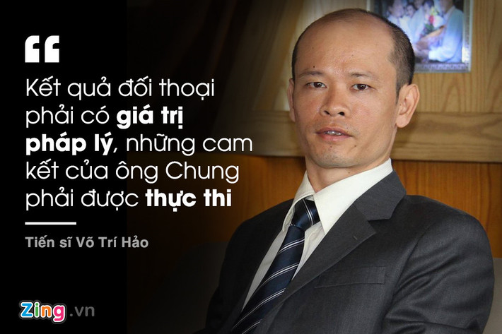 Tiến sĩ Võ Trí Hảo cho rằng kết quả đối thoại giữa người dân Đồng Tâm và Chủ tịch Hà Nội Nguyễn Đức Chung phải có giá trị pháp lý.