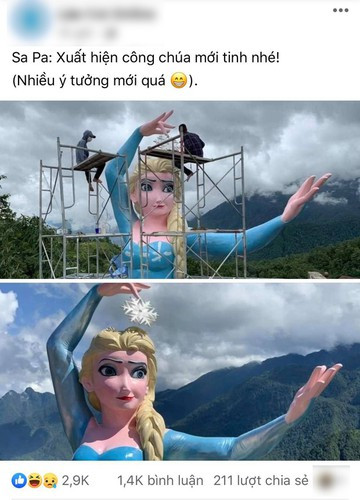 Phiên bản tượng Nữ hoàng băng giá phiên bản Việt này khiến cư dân mạng tranh cãi kịch liệt vì vẻ ngoài không đẹp, có nhiều lỗi so với hình ảnh của Elsa trên phim. Ảnh: Chụp màn hình