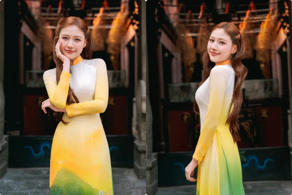 Huỳnh Uyển Ân khoe dáng mỏng trong tà áo dài sau giảm 10kg