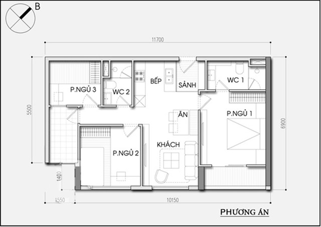 Bố trí nội thất căn hộ 78m2 cho gia đình 4 người - Hình 2 Bo tri noi that can ho 78m2 cho gia dinh 4 nguoi-Hinh-2