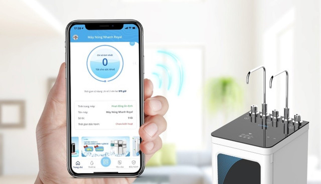 Có thể theo dõi tình trạng nước cấp, chất lượng nước ra hoặc điều khiển máy lọc nước thông qua smartphone. tuong-tac-ac-va-kiem-soat-may-loc-nuoc-thong-minh-qua-smartphone.jpg