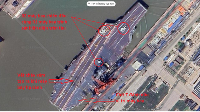 Ảnh từ Google Maps cho thấy các hoạt động trên boong tàu sân bay Phúc Kiến. Ảnh: Tuệ Minh/Google Maps phuc-kien.jpg