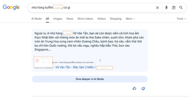 Khi tìm kiếm nhà hàng trên Google, AI của nó sẽ tự tạo ra nội dung có thể khiến người tiêu dùng hiểu sai về sản phẩm. Ảnh: Tuệ Minh apps640661357700037060070590f7f779-0b05-440a-b589-609eb7ab1dde.jpg